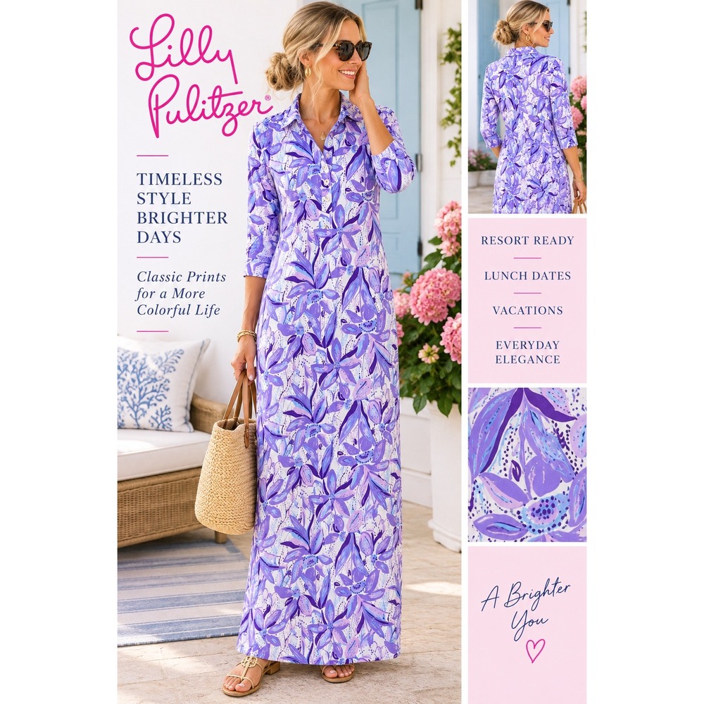 Lilly Pulitzer Berkley Maxi Dress Purple Floral Tropically L NWOT